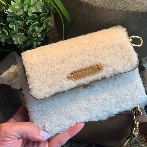 Authentic KATE SPADE DUO Leather top zip Crosby w/shearling/leather flap Crosby - Picture 11 of 16